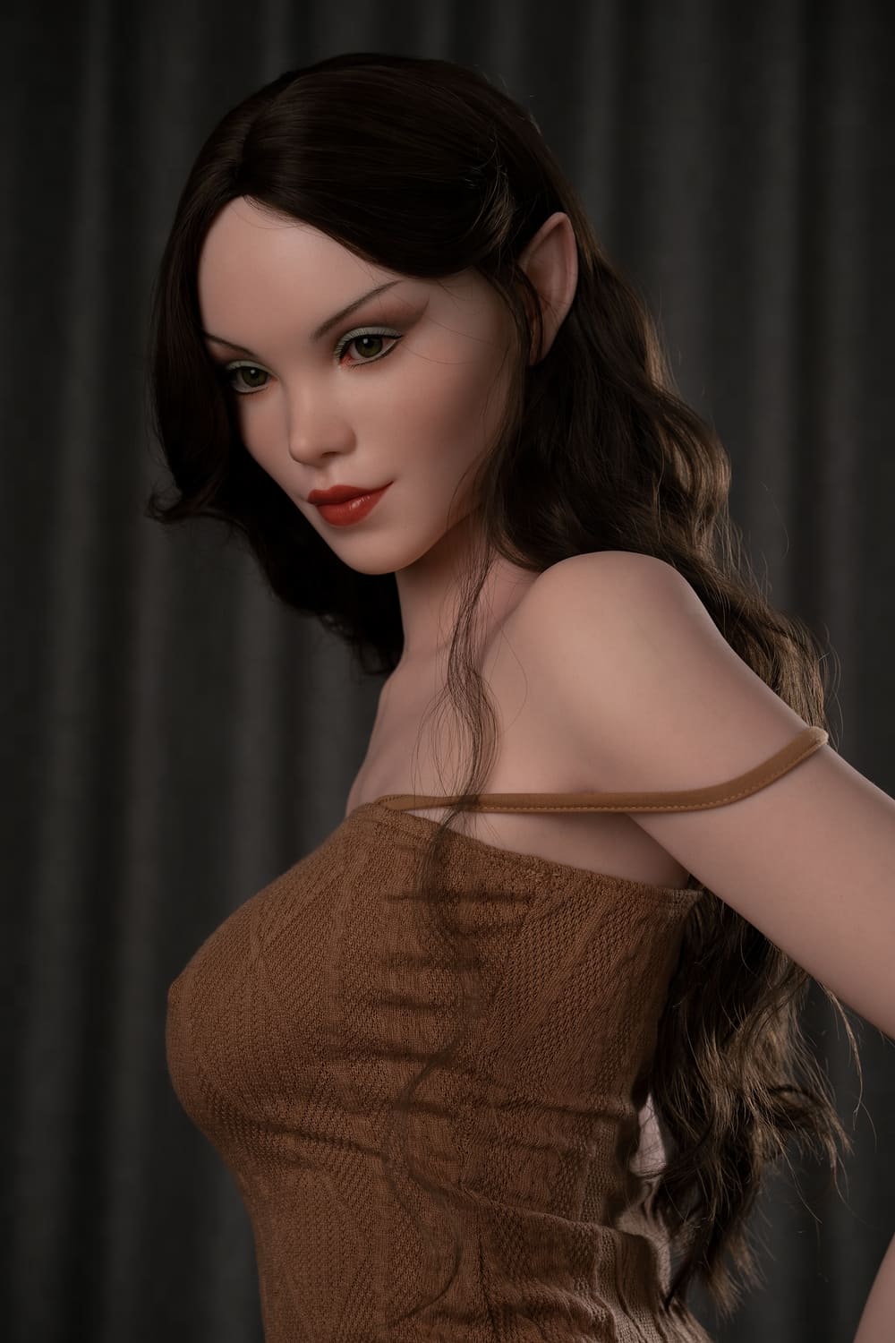 Секс-кукла Zelda фото 1 - SexDolls.com.ua Секс кукла Zelda в коричневом коротком платье платье и длинными волосами фото лица